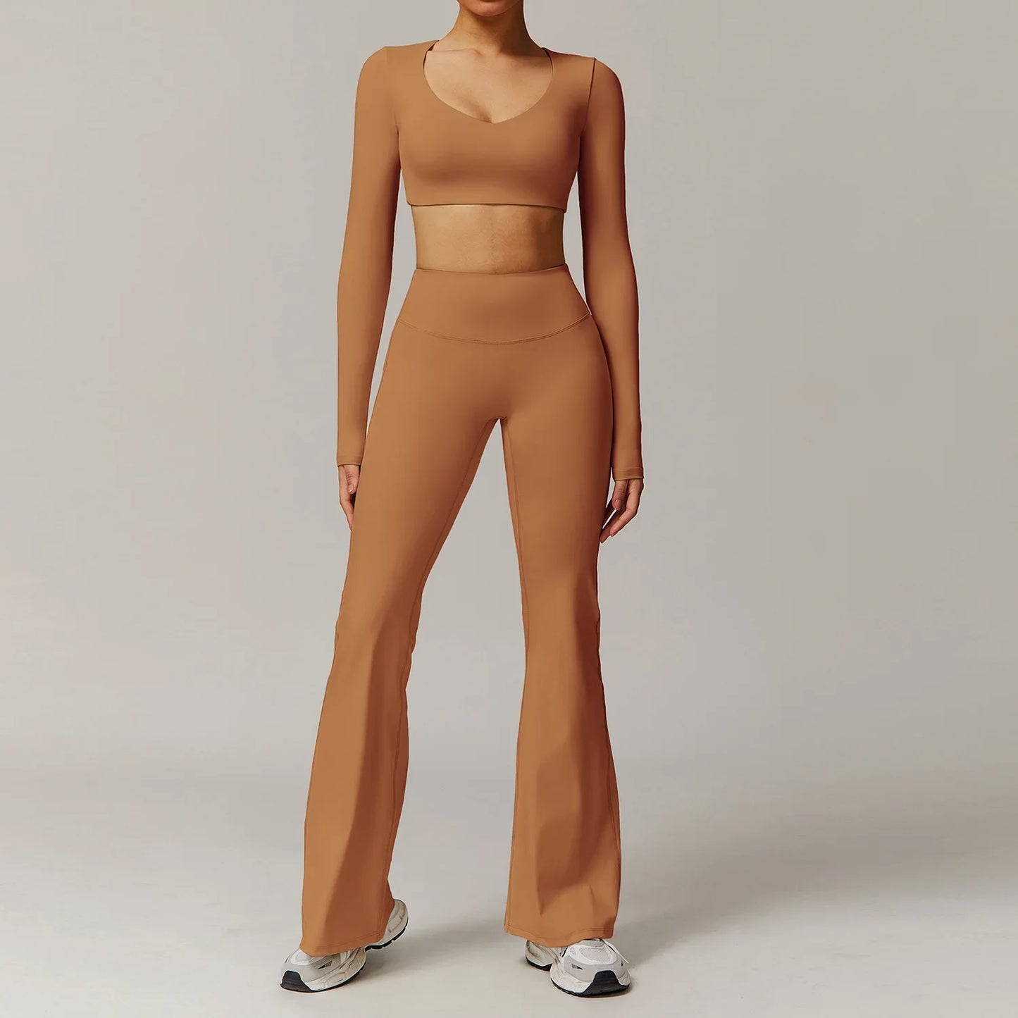 Women's 2PCS Tracksuit Yoga Sets Long Sleeved Sports Bra High Waist Leggings Fitness Workout Gym Sportswear Breathable Quick Dry