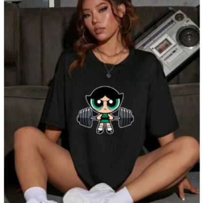 Girls Super Powerful Streetwear Blouse Training T-shirt Women's Casual Gym Fitness Shirt Short Sleeve Regular Fit Polyester
