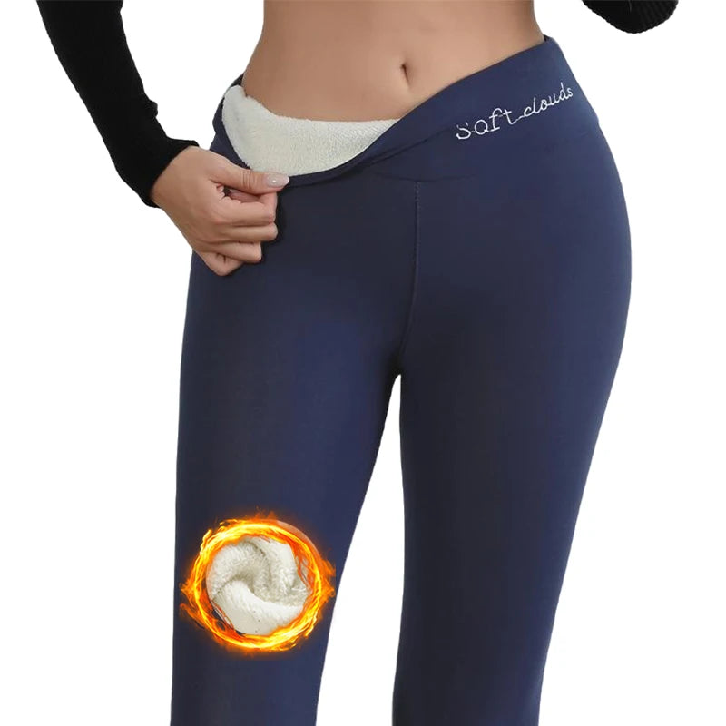 Women's Fleece Leggings S-XL High Waist Velvet Thicken Autumn Winter Warm Butt-Lifting Casual Wear Letter Embroidery Design