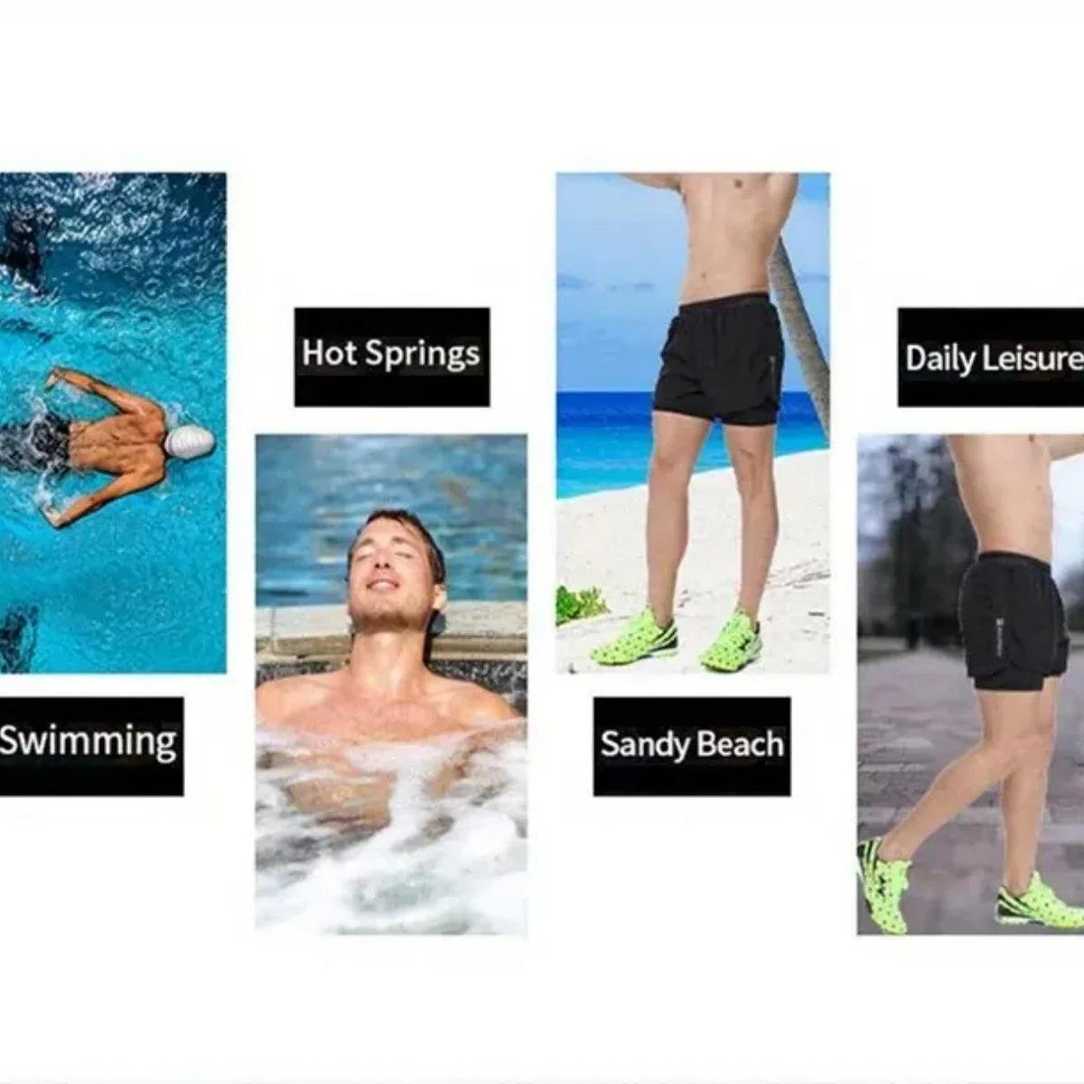 Men's Aloe Quick-Drying Athletic Swim Trunks Stylish Two-Layer Beach Pool Hot Spring Comfortable Fit Shorts
