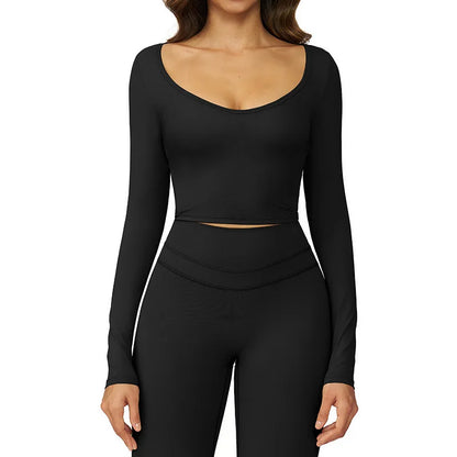 Women's Quick Drying Long Sleeve Yoga Shirt Breathable Sport Top for Outdoor Running Fitness Clothes Knitted Jinammonia Fabric