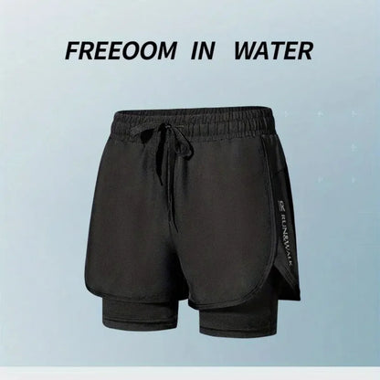 Men's Aloe Quick-Drying Athletic Swim Trunks Stylish Two-Layer Beach Pool Hot Spring Comfortable Fit Shorts