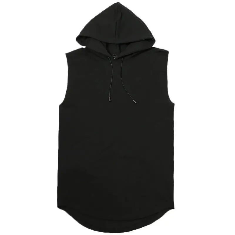 Men's Sleeveless Hooded Vests Summer Loose Fit Solid Hip Hop Tee Shirt Top Polyester Knit Male Fashion Running T-Shirt
