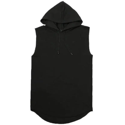 Men's Sleeveless Hooded Vests Summer Loose Fit Solid Hip Hop Tee Shirt Top Polyester Knit Male Fashion Running T-Shirt