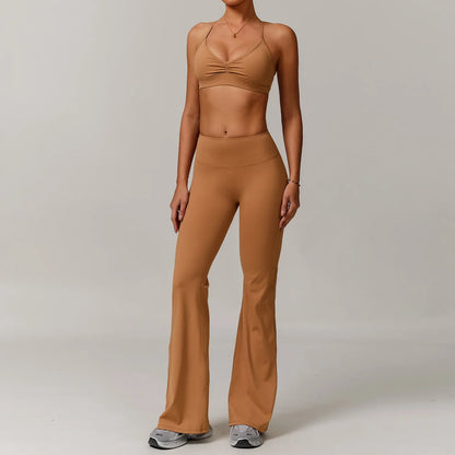 Women's 2PCS Tracksuit Yoga Sets Long Sleeved Sports Bra High Waist Leggings Fitness Workout Gym Sportswear Breathable Quick Dry