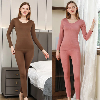 Warm Thermal Underwear Set for Women Sexy Shaped Long Johns Middle Collar Thermal Shaping Clothes Cotton Spanex Blend Daily Wear