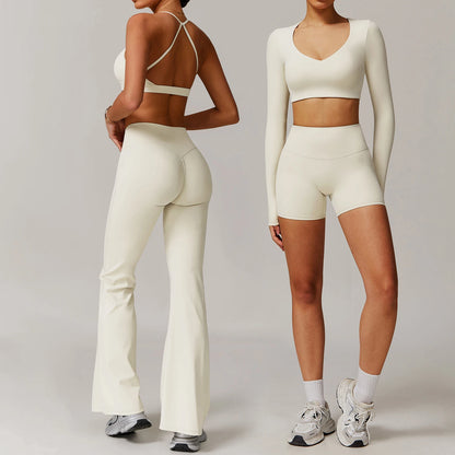 Women's 2PCS Tracksuit Yoga Sets Long Sleeved Sports Bra High Waist Leggings Fitness Workout Gym Sportswear Breathable Quick Dry