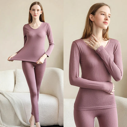 Warm Thermal Underwear Set for Women Sexy Shaped Long Johns Middle Collar Thermal Shaping Clothes Cotton Spanex Blend Daily Wear