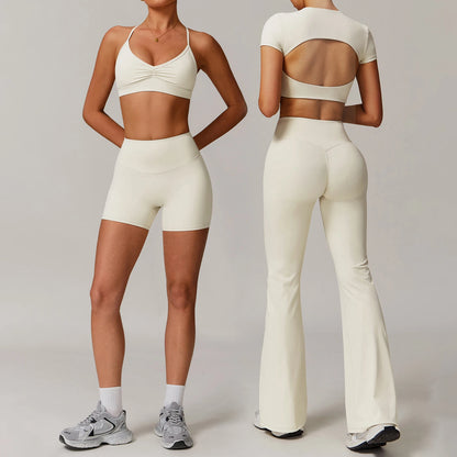 Women's 2PCS Tracksuit Yoga Sets Long Sleeved Sports Bra High Waist Leggings Fitness Workout Gym Sportswear Breathable Quick Dry