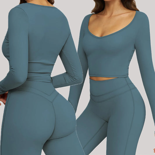 Women's Quick Drying Long Sleeve Yoga Shirt Breathable Sport Top for Outdoor Running Fitness Clothes Knitted Jinammonia Fabric