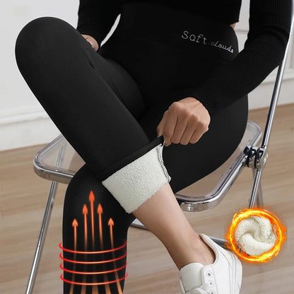 Women's Fleece Leggings S-XL High Waist Velvet Thicken Autumn Winter Warm Butt-Lifting Casual Wear Letter Embroidery Design