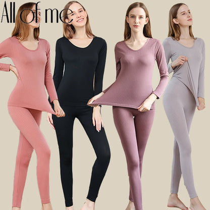 Warm Thermal Underwear Set for Women Sexy Shaped Long Johns Middle Collar Thermal Shaping Clothes Cotton Spanex Blend Daily Wear