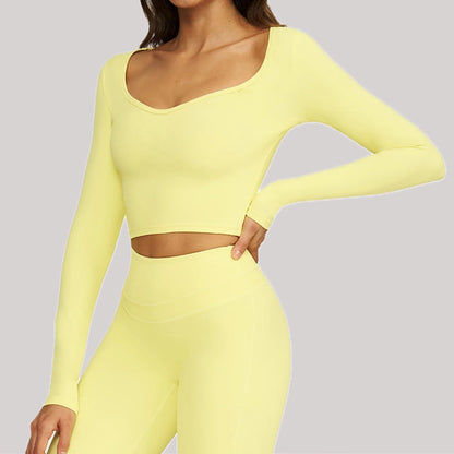 Women's Quick Drying Long Sleeve Yoga Shirt Breathable Sport Top for Outdoor Running Fitness Clothes Knitted Jinammonia Fabric