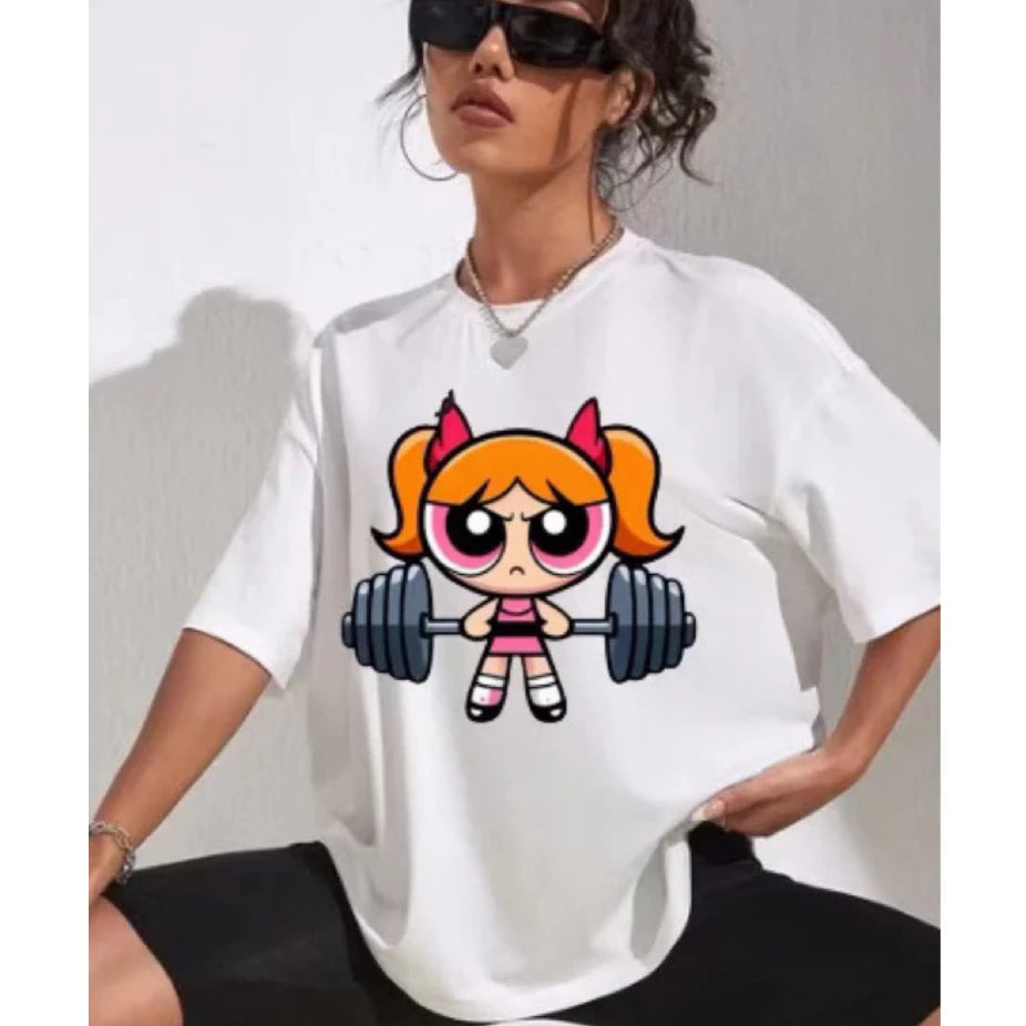 Girls Super Powerful Streetwear Blouse Training T-shirt Women's Casual Gym Fitness Shirt Short Sleeve Regular Fit Polyester