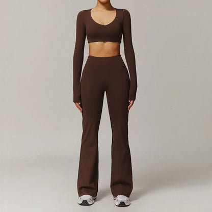 Women's 2PCS Tracksuit Yoga Sets Long Sleeved Sports Bra High Waist Leggings Fitness Workout Gym Sportswear Breathable Quick Dry