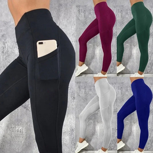 High Waist Yoga Leggings for Women with Pocket Stretchy Booty Lifting Gym Workout Running Tights Sexy Skinny Pants Casual Fit